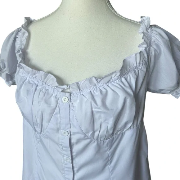 PrettyLittleThing Plus White Button Front Puff Sleeve Shift Dress 14 - Picture 6 of 12